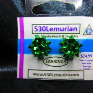 Green Bow Christmas Festive Stud Earrings